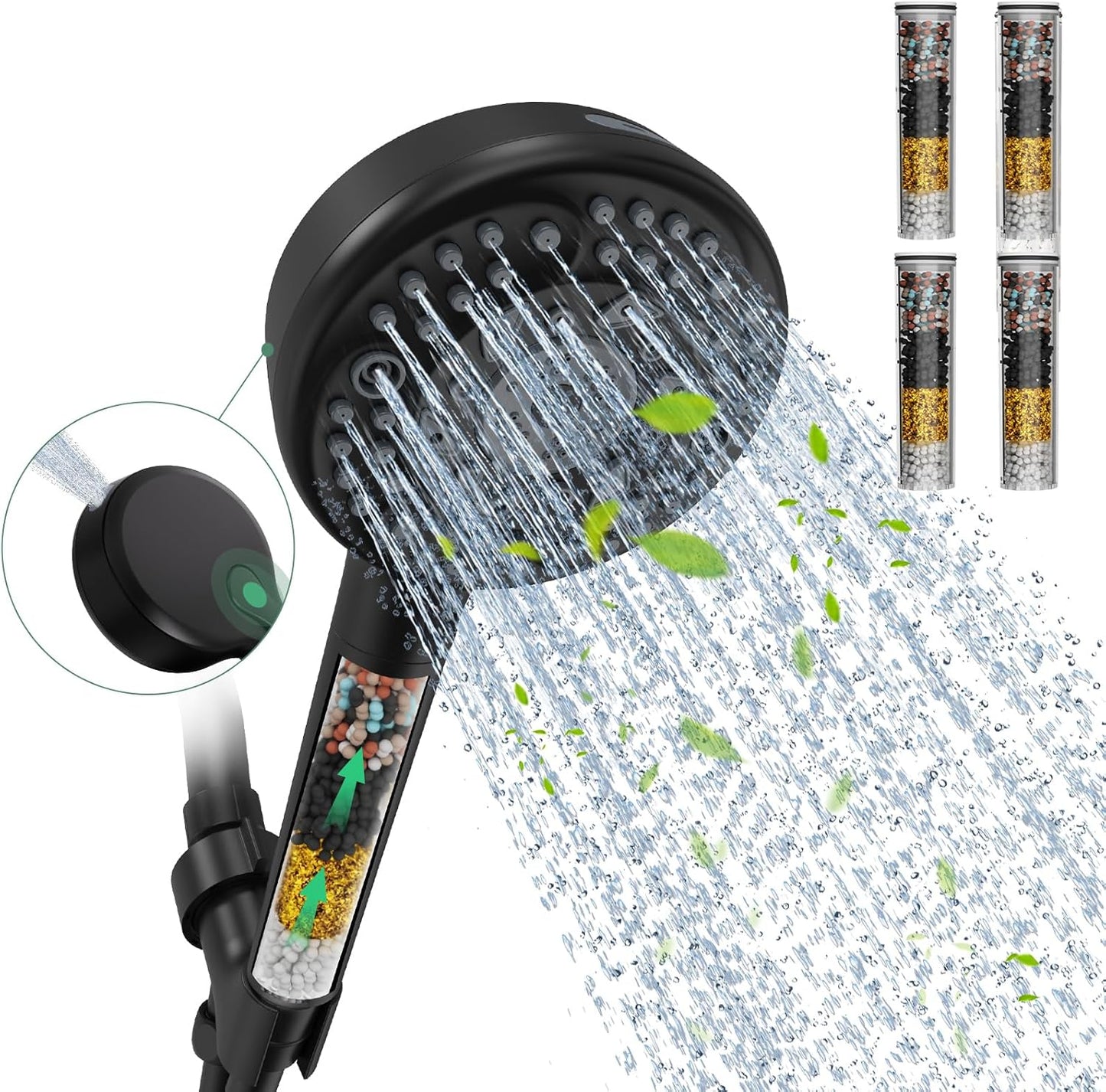 Filtered Shower Head with Handheld, 9-Spray Mode High Pressure Detachable Shower Head with Filters for Hard Water - Remove Chlorine (Chrome, 4 Filters)