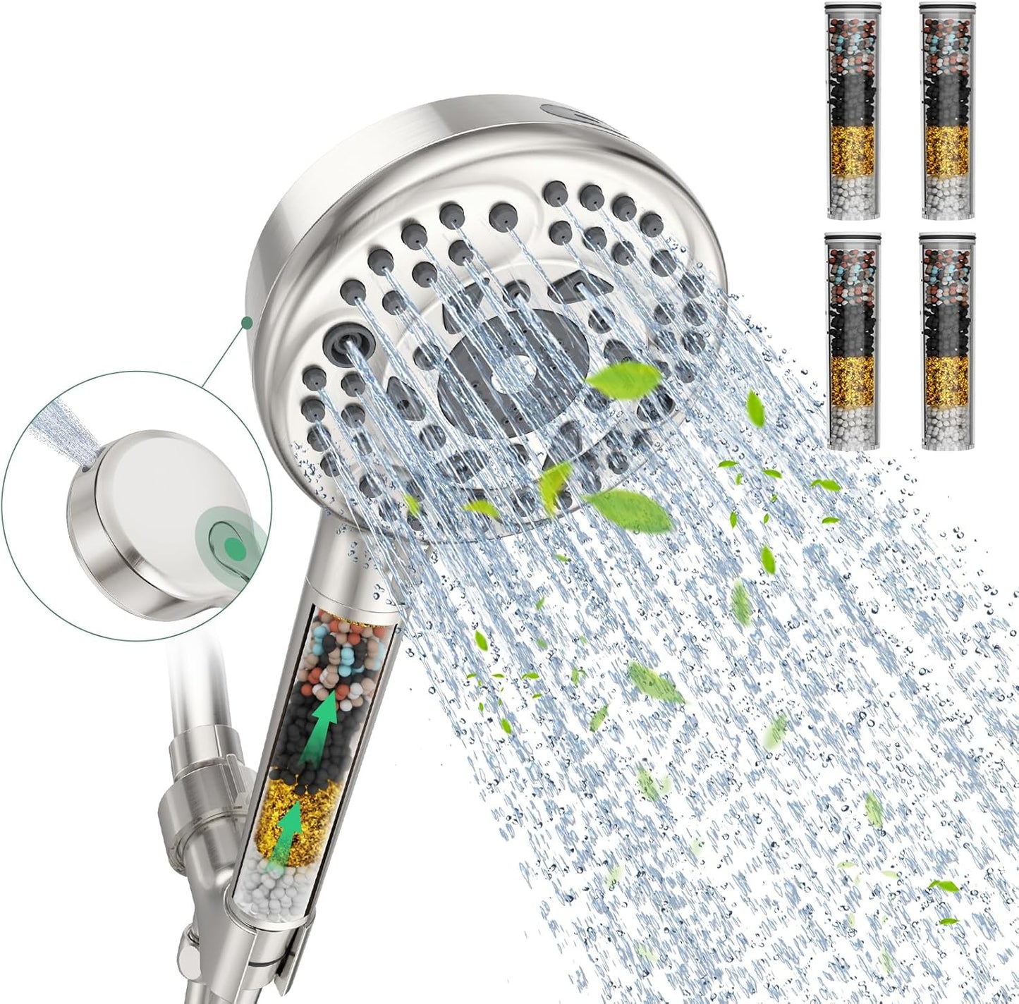 Filtered Shower Head with Handheld, 9-Spray Mode High Pressure Detachable Shower Head with Filters for Hard Water - Remove Chlorine (Chrome, 4 Filters)