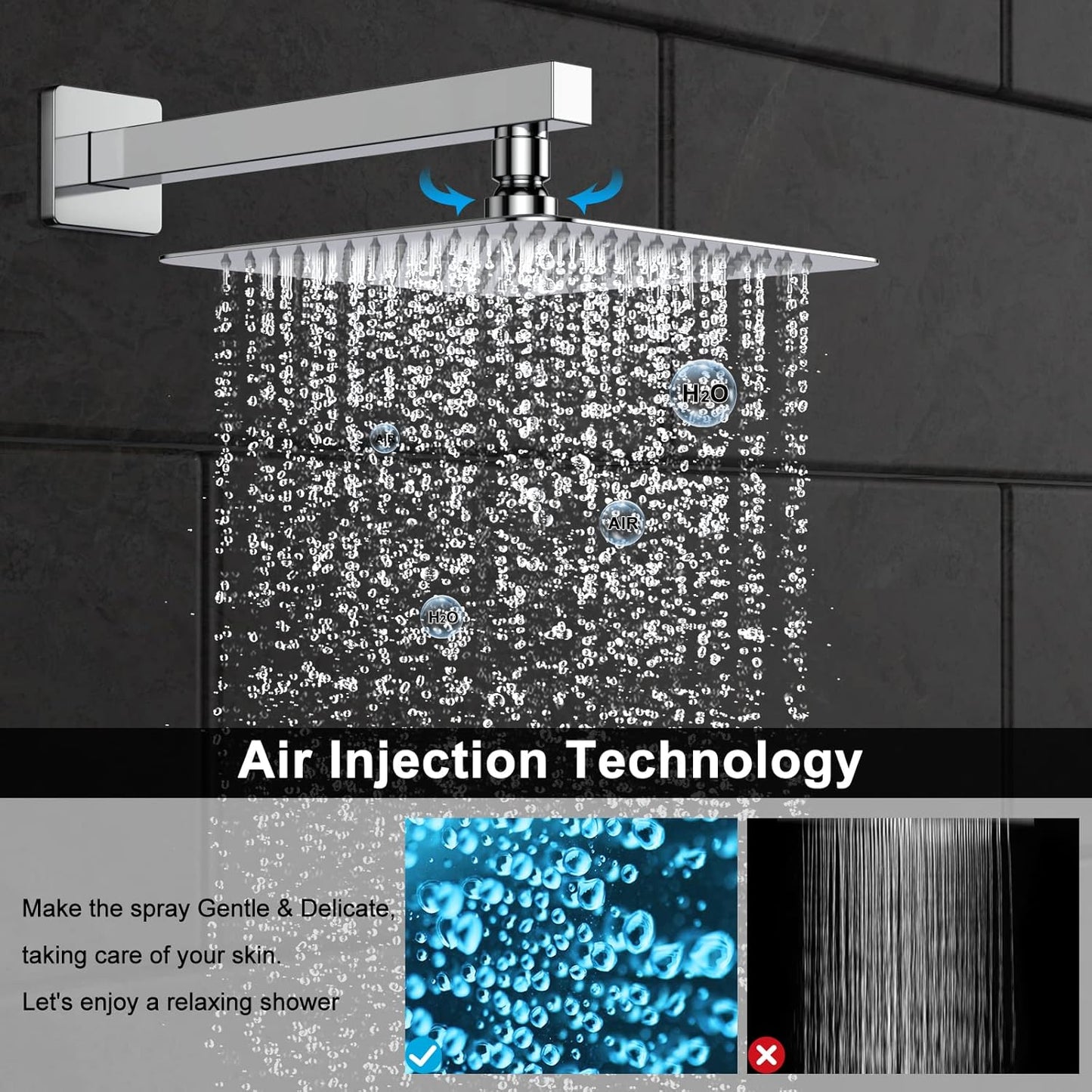 EMBATHER Shower System Chrome Shower Faucet Sets with 12" Rain Shower Head For Bathroom
