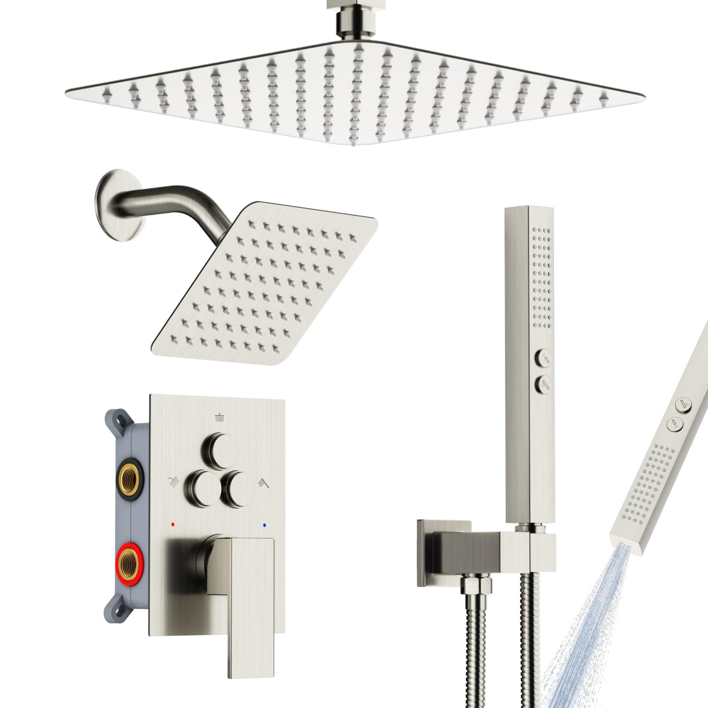 Shower Faucet Set Shower System - EMBATHER Push Button Diverter Dual Shower Faucet Valve Kit with Rain Ceiling Mount 10 Inch Shower Head 6 Inch Wall Mount, 2 in 1 Handheld for Couple