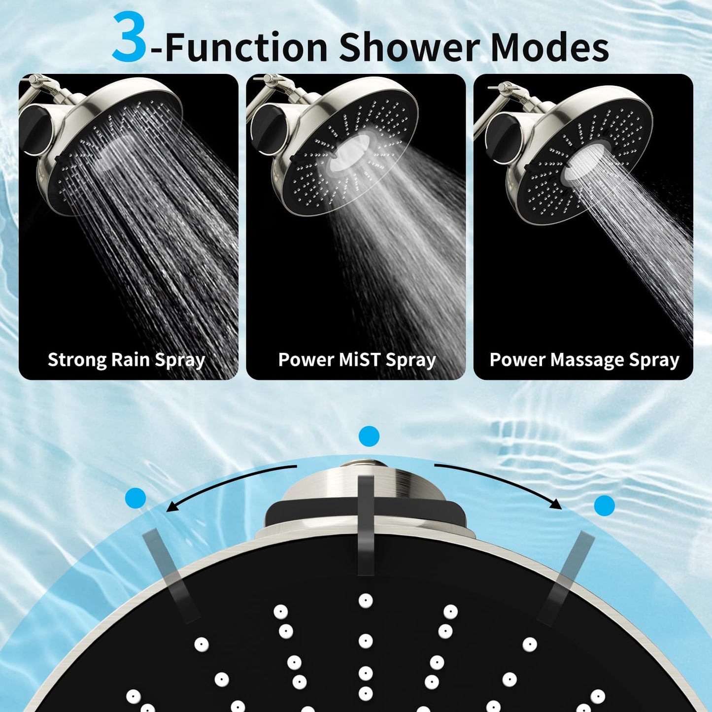 Filtered Shower Head with Extension Arm - EMBATHER 8 Inch Hign Output Showrhead with 3 Spray Settings, 18 Stage Filter for Hard Water, 11" Adjustable Arm, Brass Swivel Ball Jiont