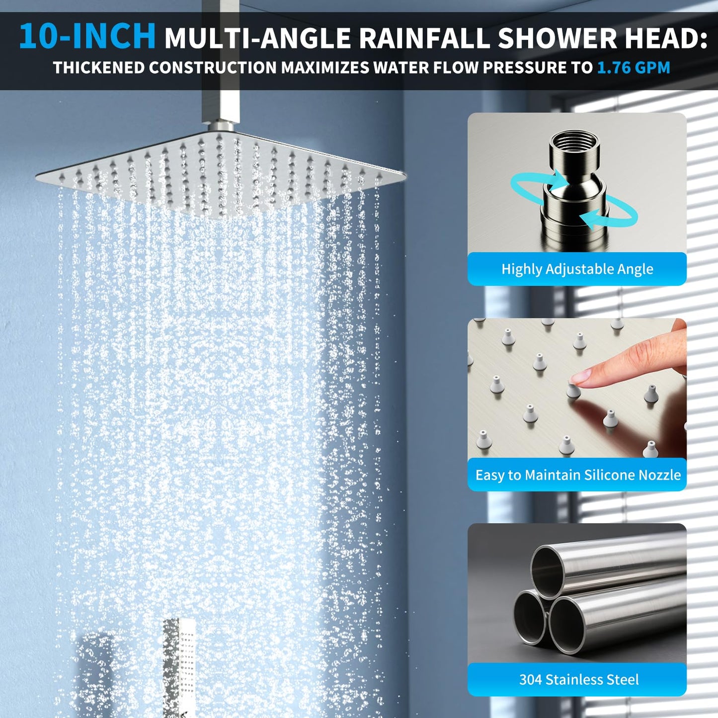 Shower Faucet Set Shower System - EMBATHER Push Button Diverter Dual Shower Faucet Valve Kit with Rain Ceiling Mount 10 Inch Shower Head 6 Inch Wall Mount, 2 in 1 Handheld for Couple