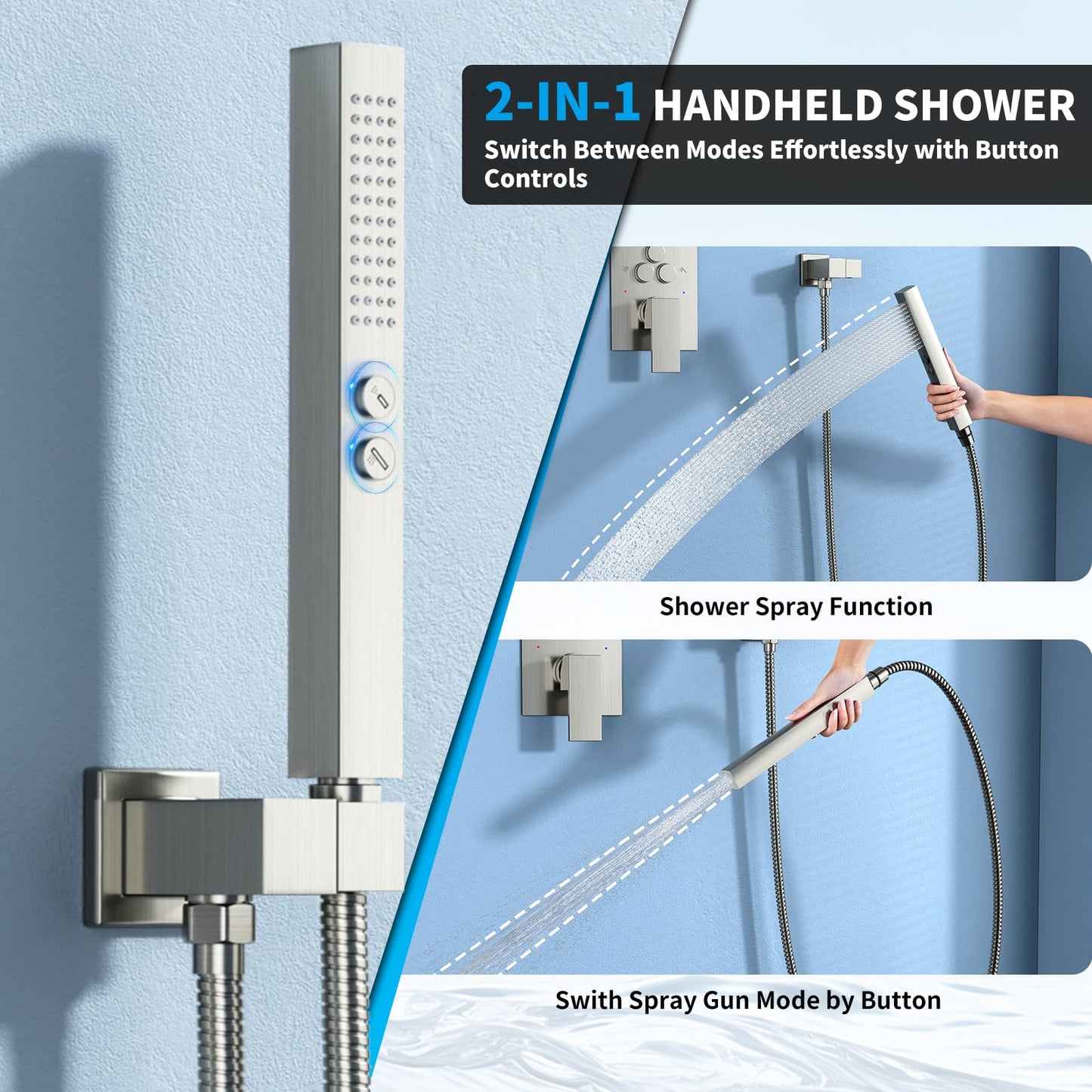 Shower Faucet Set Shower System - EMBATHER Push Button Diverter Dual Shower Faucet Valve Kit with Rain Ceiling Mount 10 Inch Shower Head 6 Inch Wall Mount, 2 in 1 Handheld for Couple