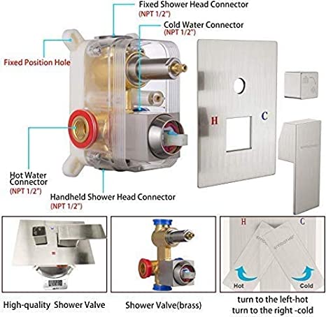 EMBATHER Shower System-Brushed Nickel Shower Faucet Set for Bathroom- State-of-the-art Air Injection Technology- Upgrade 12" Square Rain Shower Head with Anti-rust Coating