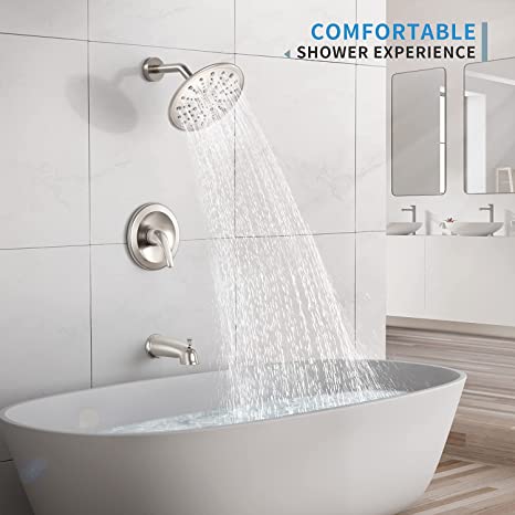 EMBATHER Shower Faucet Set with Tub Spout,Dual Function Shower Trim Kit(Rough-in Valve Included) with 9 Inch Shower Head,Rain Mixer Shower System Wall Mounted Rainfall Shower Combo Set, Brushed Nickel