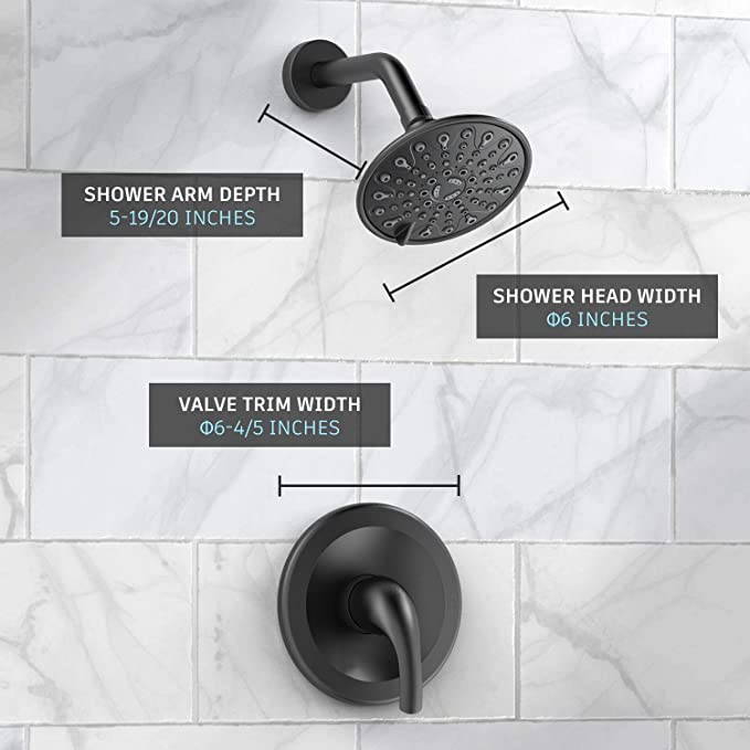 EMBATHER Shower Faucet with Valve, Shower Faucets Sets Complete with 6 Spray Touch-Clean Shower Head, Single Function Shower Trim Kit, Matte Black