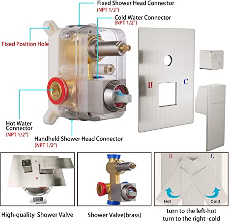 EMBATHER Shower System-Brushed Nickel Ceiling Shower Faucet Sets with 12 Inches Antrust-Coating Rain Shower Head and Handheld-Shower Combo Set for Bathroom- Eco-Friendly(Valve included)
