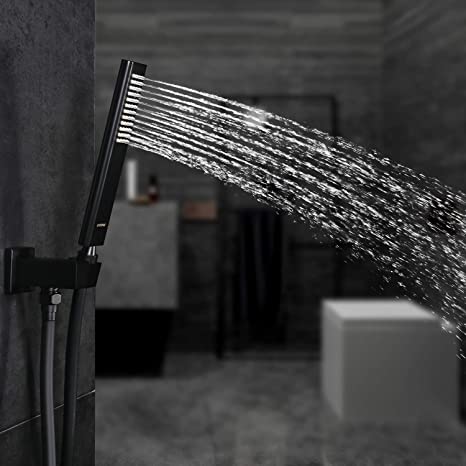 EMBATHER Black Shower System- 12 Inches Ceiling Shower Faucet Set with Square Rain Shower Head and Handheld-Shower Combo Set for Bathroom-Easy Installation- Eco-Friendly(Valve included)