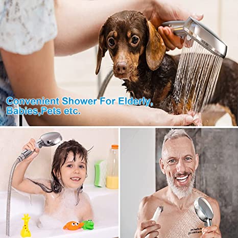 EMBATHER High Pressure Shower Head, 8 Function Shower Head with Shower Spray, 4.7 Inch Handheld Showerhead with 71 Inch Stainless Steel Hose and Adjustable Bracket for Bathroom, Polished Chrome