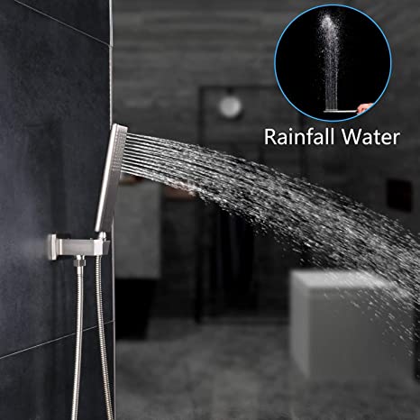 EMBATHER All Brass Handheld Shower Spray Head and Adjustable Bracket Holder Wall-Mount for Bathroom Hand Sparyer Wand or Toilet Hand Held Bidet,Brushed Nickel(Square)