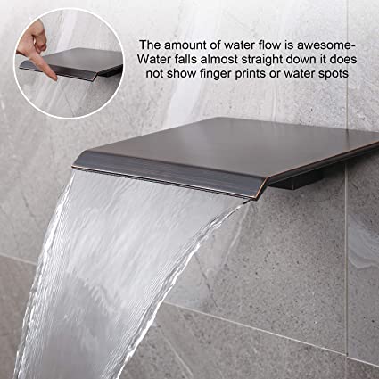 EMBATHER Shower System with Waterfall Tub Spout-12 Inches Oil Rubbed Bronze Rain Shower Tub Faucet Set with Square Showerhead and Handhled-Eco-Friendly(Valve included)