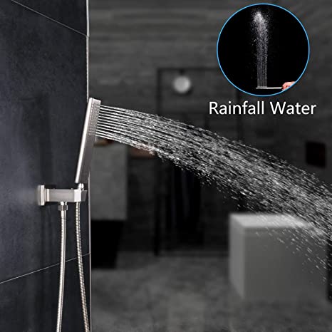 EMBATHER Shower System-Brushed Nickel Ceiling Shower Faucet Sets with 12 Inches Antrust-Coating Rain Shower Head and Handheld-Shower Combo Set for Bathroom- Eco-Friendly(Valve included)