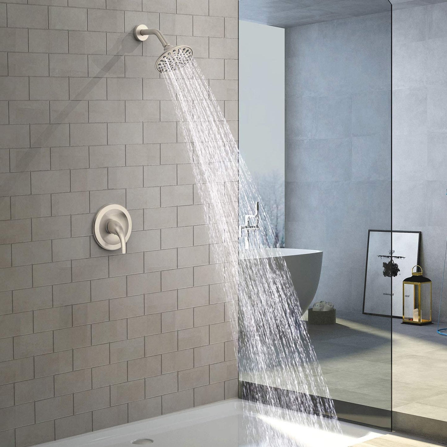 EMBATHER Shower Faucet with Valve, Shower Faucets Sets Complete with 6 Spray Touch-Clean Shower Head, Single Function Shower Trim Kit, Brushed Nickel