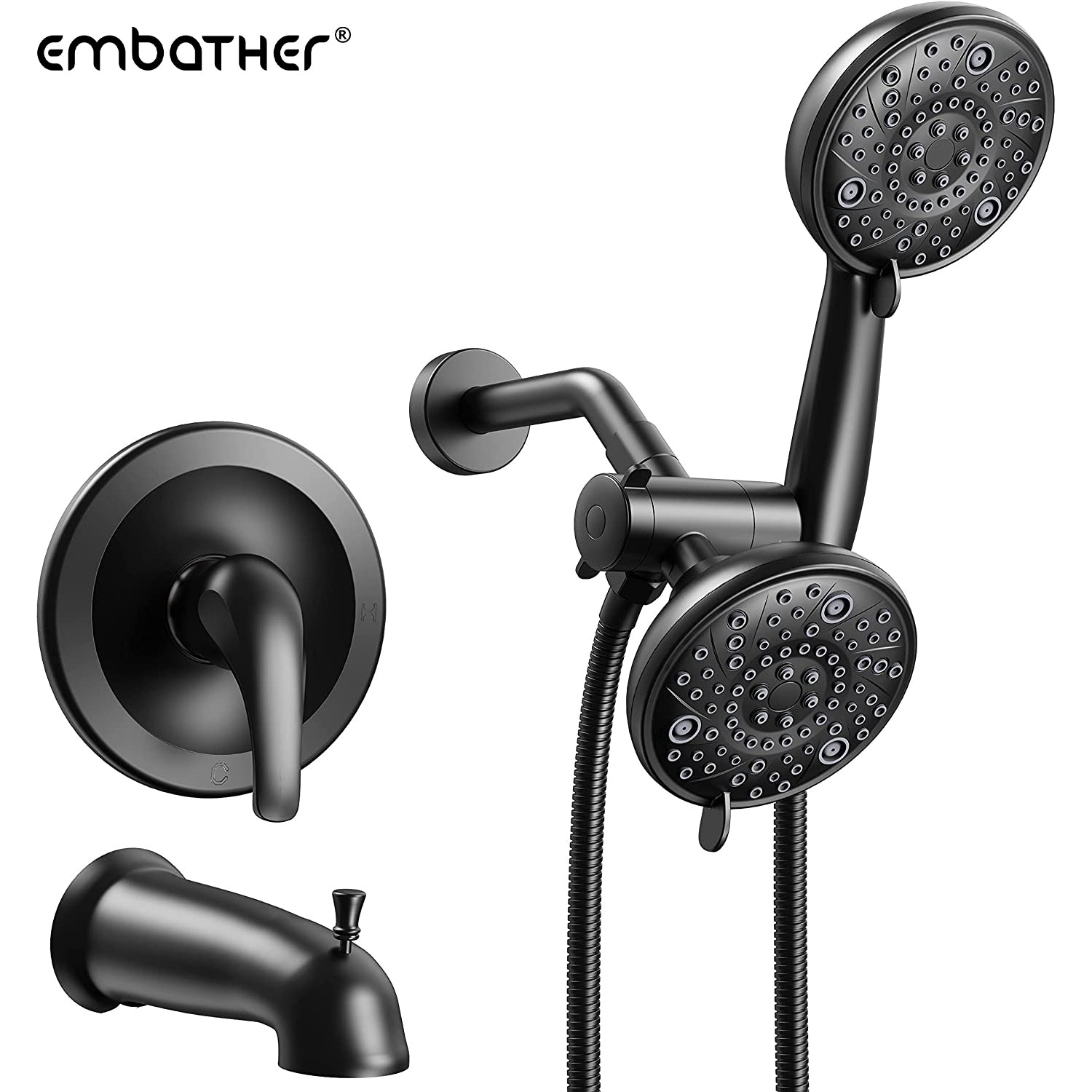 EMBATHER Shower Faucet Set with Tub Spout, Dual Shower Head