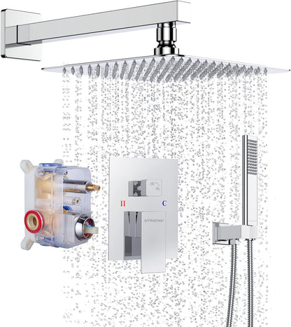 EMBATHER Shower System Chrome Shower Faucet Sets with 12" Rain Shower Head For Bathroom