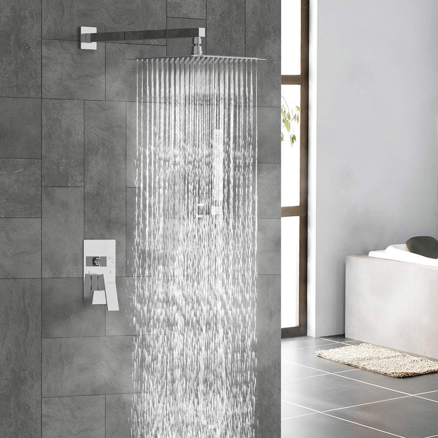 EMBATHER Shower System Chrome Shower Faucet Sets with 12" Rain Shower Head For Bathroom