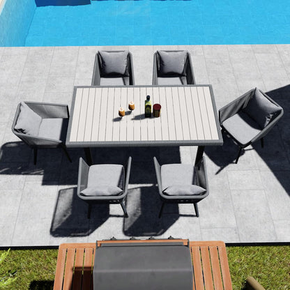 7 Pieces Patio Dining Set for 6 - All Weather Outdoor Dining Sets, All in One Outdoor Table and Chairs, Wicker Outdoor Patio Furniture Sets with Cushions and Pillows, Grey