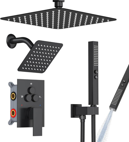 Shower Faucet Set Shower System - EMBATHER Push Button Diverter Dual Shower Faucet Valve Kit with Rain Ceiling Mount 10 Inch Shower Head 6 Inch Wall Mount, 2 in 1 Handheld for Couple