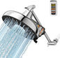 Filtered Shower Head with Extension Arm - EMBATHER 8 Inch Hign Output Showrhead with 3 Spray Settings, 18 Stage Filter for Hard Water, 11" Adjustable Arm, Brass Swivel Ball Jiont