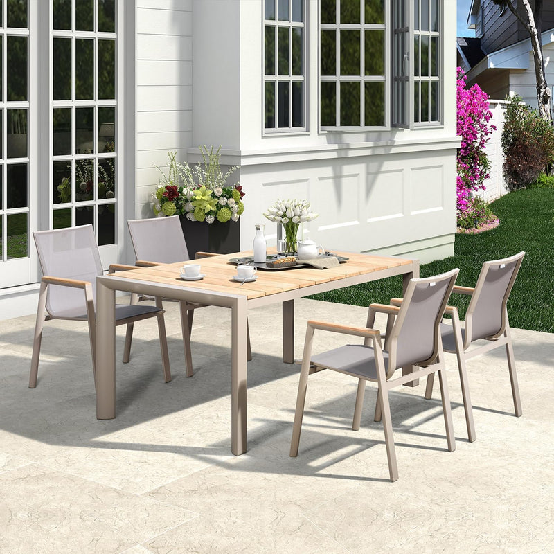 Astomi 7 Pieces Outdoor Patio Dining Set, Rattan Patio Furniture Table and Chairs for 6 with Cushion, for Backyard, Balcony, Garden (Light Grey)