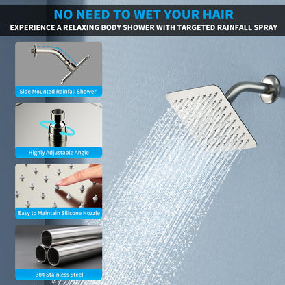 Shower Faucet Set Shower System - EMBATHER Push Button Diverter Dual Shower Faucet Valve Kit with Rain Ceiling Mount 10 Inch Shower Head 6 Inch Wall Mount, 2 in 1 Handheld for Couple