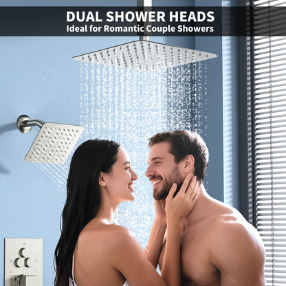 Shower Faucet Set Shower System - EMBATHER Push Button Diverter Dual Shower Faucet Valve Kit with Rain Ceiling Mount 10 Inch Shower Head 6 Inch Wall Mount, 2 in 1 Handheld for Couple