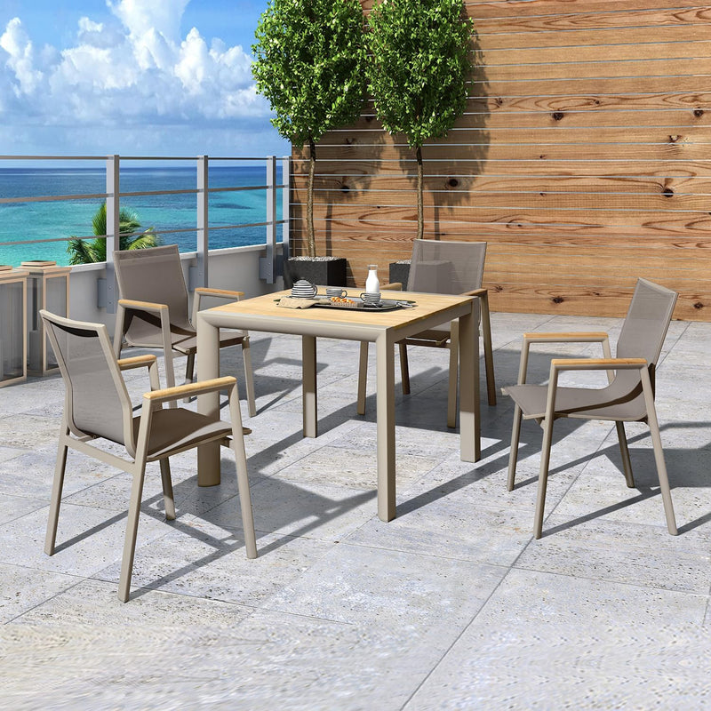 Astomi 7 Pieces Outdoor Patio Dining Set, Rattan Patio Furniture Table and Chairs for 6 with Cushion, for Backyard, Balcony, Garden (Light Grey)