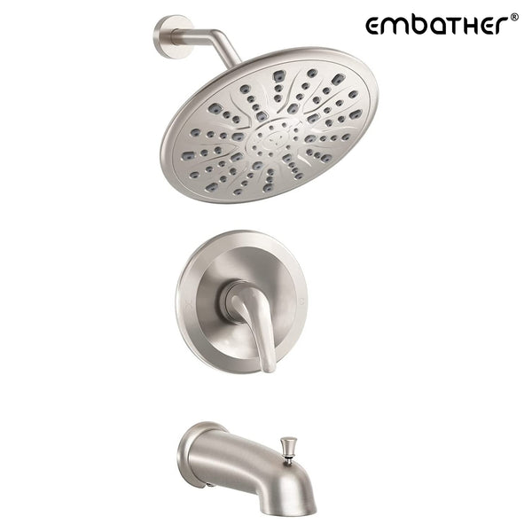 EMBATHER Shower Faucet Set with Tub Spout,Dual Function Shower Trim Kit(Rough-in Valve Included) with 9 Inch Shower Head,Rain Mixer Shower System Wall Mounted Rainfall Shower Combo Set, Brushed Nickel