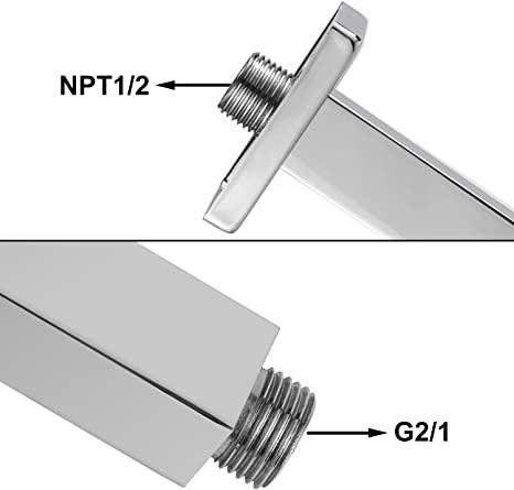 EMBATHER Shower Arm Ceiling Mount Square 12" Rain Shower Head Arm with Flange, US Standard NPT1/2" Chrome Finished