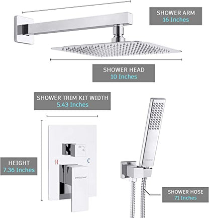 EMBATHER California Certified- 10 / 12 Inches Polished Chrome Shower System with Pressure Balabce Valve and Trim