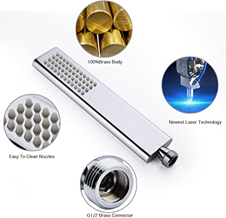 EMBATHER Brass Handheld High Pressure Single Function Luxury Shower Wand, Polished Chrome