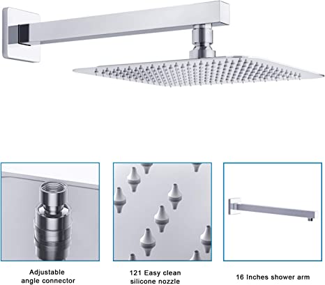 EMBATHER California Certified- 10 / 12 Inches Polished Chrome Shower System with Pressure Balabce Valve and Trim