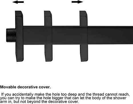 EMBATHER Black Shower Arm Ceiling Mount Square 12" Rian Shower Head Arm with Flange, US Standard NPT1/2" (Ceiling Black Shower Arm)