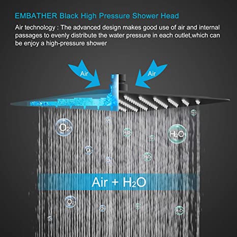 EMBATHER Black Shower System- 12 Inches Ceiling Shower Faucet Set with Square Rain Shower Head and Handheld-Shower Combo Set for Bathroom-Easy Installation- Eco-Friendly（Valve included）