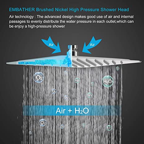 EMBATHER Shower System-Brushed Nickel Ceiling Shower Faucet Sets with 12 Inches Antrust-Coating Rain Shower Head and Handheld-Shower Combo Set for Bathroom- Eco-Friendly（Valve included）