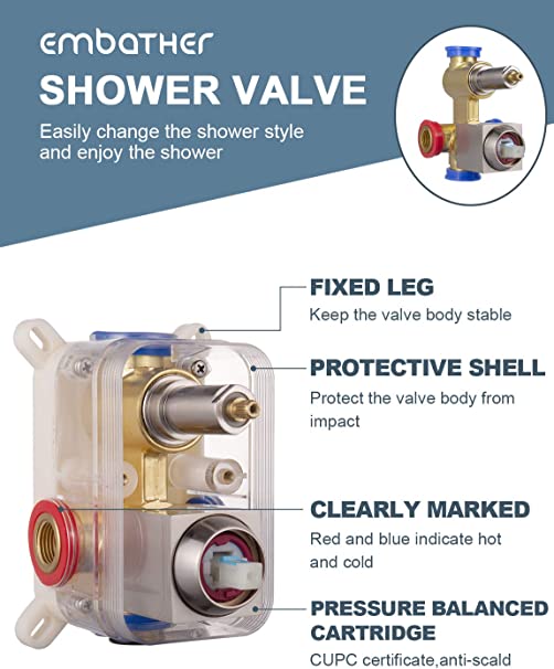 EMBATHER Shower System, Shower Faucets Sets Complete For Bathtroom California Certified-10 Inches Shower Head with Brass Valve and Trim Kit, Brushed Nickel