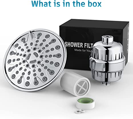 EMBATHER Shower Head With 20 Stage shower Filter -6 Settings Filtered Shower head for hard water,2 PCS Water Softener Filter Cartridge for Remove Chlorine and Harmful Substances