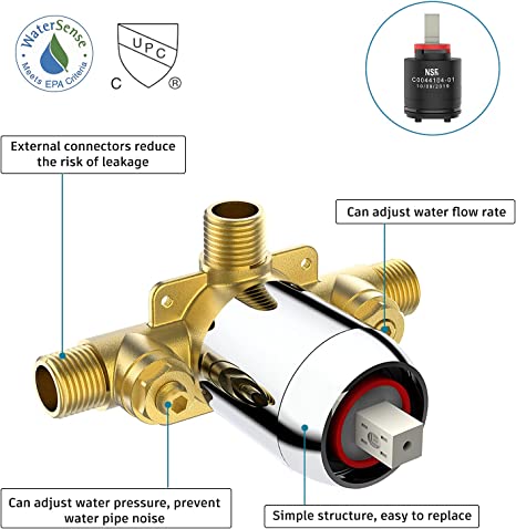 EMBATHER Shower Faucet with Valve, Shower Faucets Sets Complete with 6 Spray Touch-Clean Shower Head, Single Function Shower Trim Kit, Polished Chrome