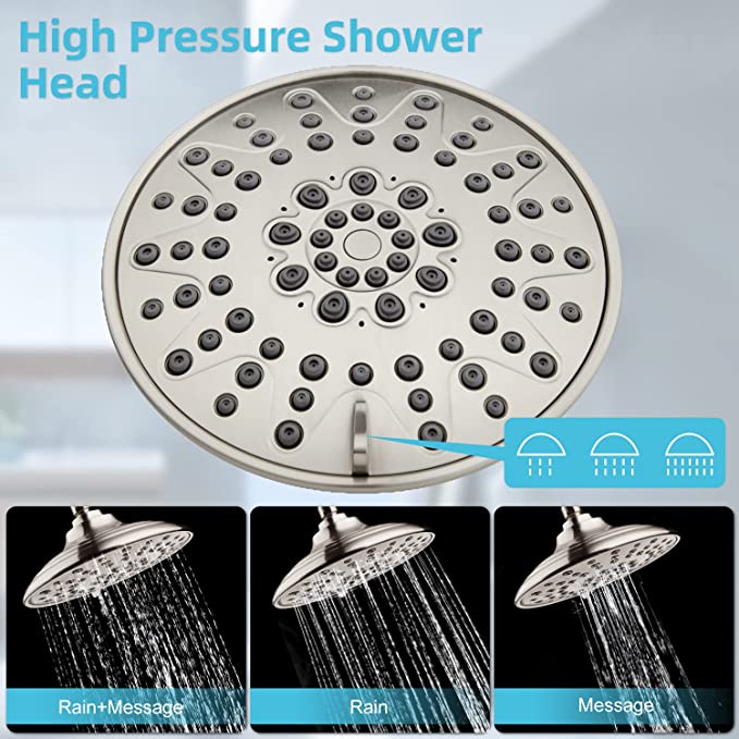 EMBATHER Shower System-Shower Faucets Sets Complete with 3 Way Pressure Balance Valve and Trim Kit, Brushed Nickel Shower System Set with 3 Setting Shower head and 8 Sprays Handheld Showerhead