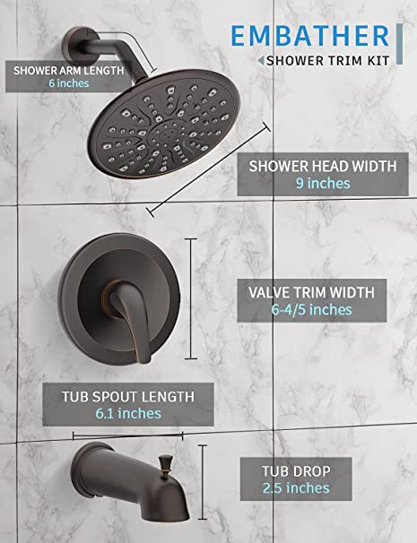 EMBATHER Shower Faucet Set with Tub Spout, Dual Function Shower Trim Kit (Rough-in Valve Included) with 9 Inch Shower Head, Rain Shower System Wall Mounted Rainfall Shower Combo Set, Oil Rubbed Bronze