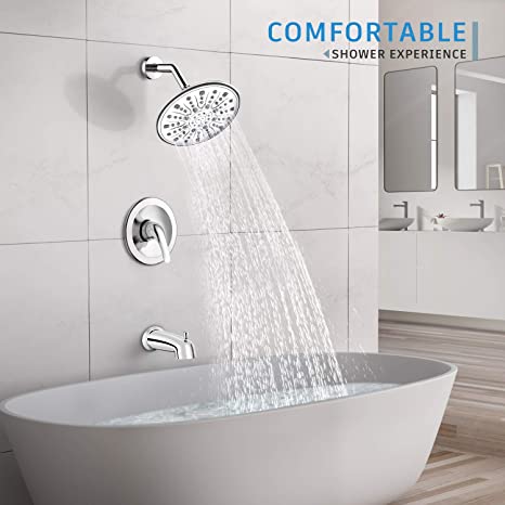 EMBATHER Shower Faucet Set with Tub Spout, Dual Function Shower Trim Kit (Rough-in Valve Included) with 9 Inch Shower Head, Rain Shower System Wall Mounted Rainfall Shower Combo Set, Polished Chrome