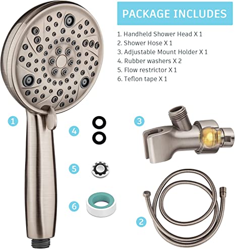 Handheld Shower Head With High Pressure 8 Sprays, Embather 4.5 Inches Hand  Held Showerhead Set With 71 Inches Shower Hose And Adjustable Shower Arm Br