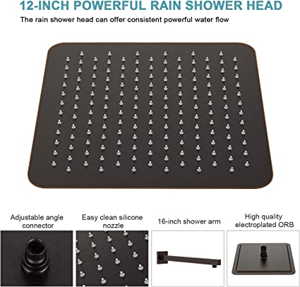 EMBATHER Shower System with Waterfall Tub Spout-12 Inches Oil Rubbed Bronze Rain Shower Tub Faucet Set with Square Showerhead and Handhled-Eco-Friendly（Valve included）