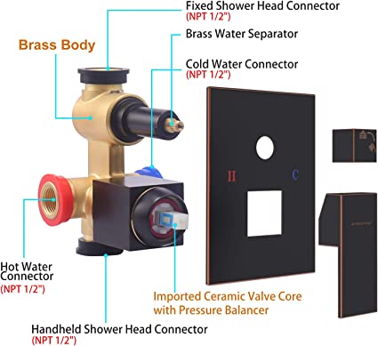 EMABATHER Oil Rubbed Bronze Shower System- 12Inches Shower Faucet Set with Square Rain Shower Head and Handheld-Shower Combo Set for Bathroom-Easy Installation- Eco-Friendly Valve included