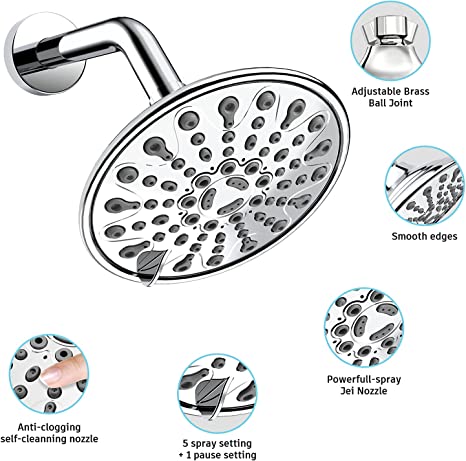 EMBATHER Shower Faucet with Valve, Shower Faucets Sets Complete with 6 Spray Touch-Clean Shower Head, Single Function Shower Trim Kit, Polished Chrome