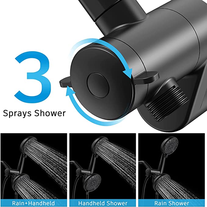 EMBATHER Shower Faucet Set with Tub Spout, Dual Shower Head with Handheld Combo, 3-Way Diverter and Shower Trim Kit, Matte Black(Include Valve)