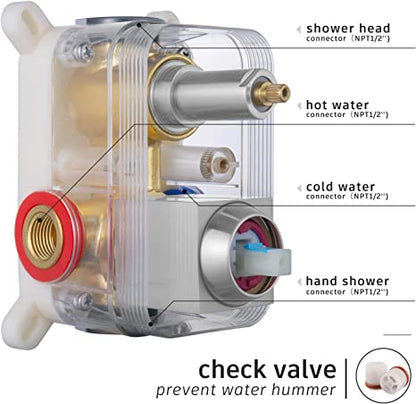 EMBATHER California Certified- 10 / 12 Inches Polished Chrome Shower System with Pressure Balabce Valve and Trim