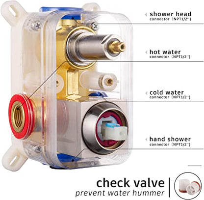EMBATHER Shower System-Brushed Nickel Shower Faucet Set for Bathroom- State-of-the-art Air Injection Technology- Upgrade 12" Square Rain Shower Head with Anti-rust Coating
