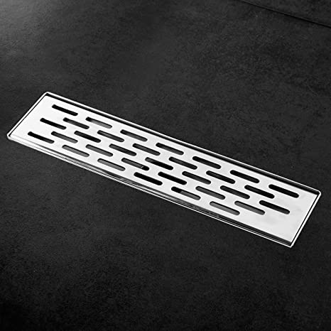 EMBATHER 12 Inches Linear Shower Drain with Removable Quadrato Pattern Grate, CUPC Certified, 304 Stainless Shower Drain and Shower Drain Base Included Hair Strainer and Leveling Feet, Brushed Nickel