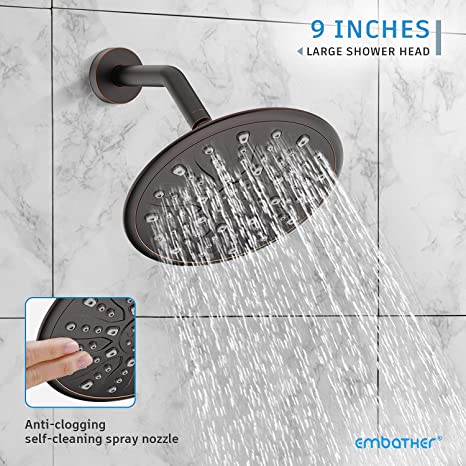 EMBATHER Shower Faucet Set with Tub Spout, Dual Function Shower Trim Kit (Rough-in Valve Included) with 9 Inch Shower Head, Rain Shower System Wall Mounted Rainfall Shower Combo Set, Oil Rubbed Bronze